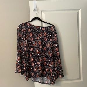 Loft Navy floral bell sleeve blouse size XL